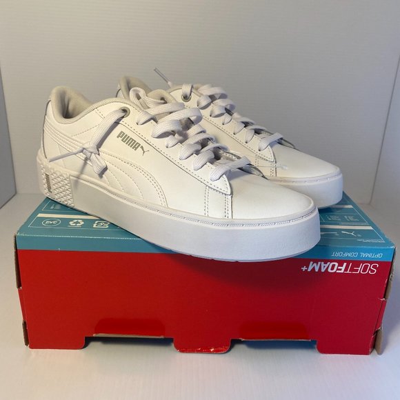 PUMA Smash Platform v2 Women's Sneakers 8.5 White/White Soft Foam Insole - Picture 1 of 11